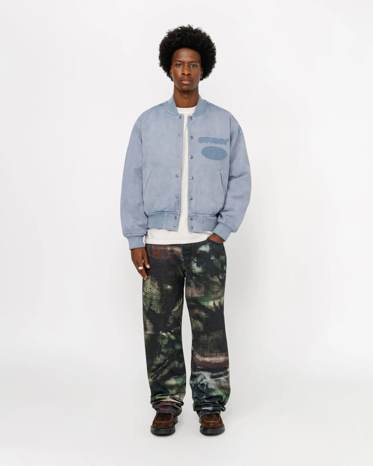 GHOST LOGO CANVAS VARSITY JACKET*Stüssy Online